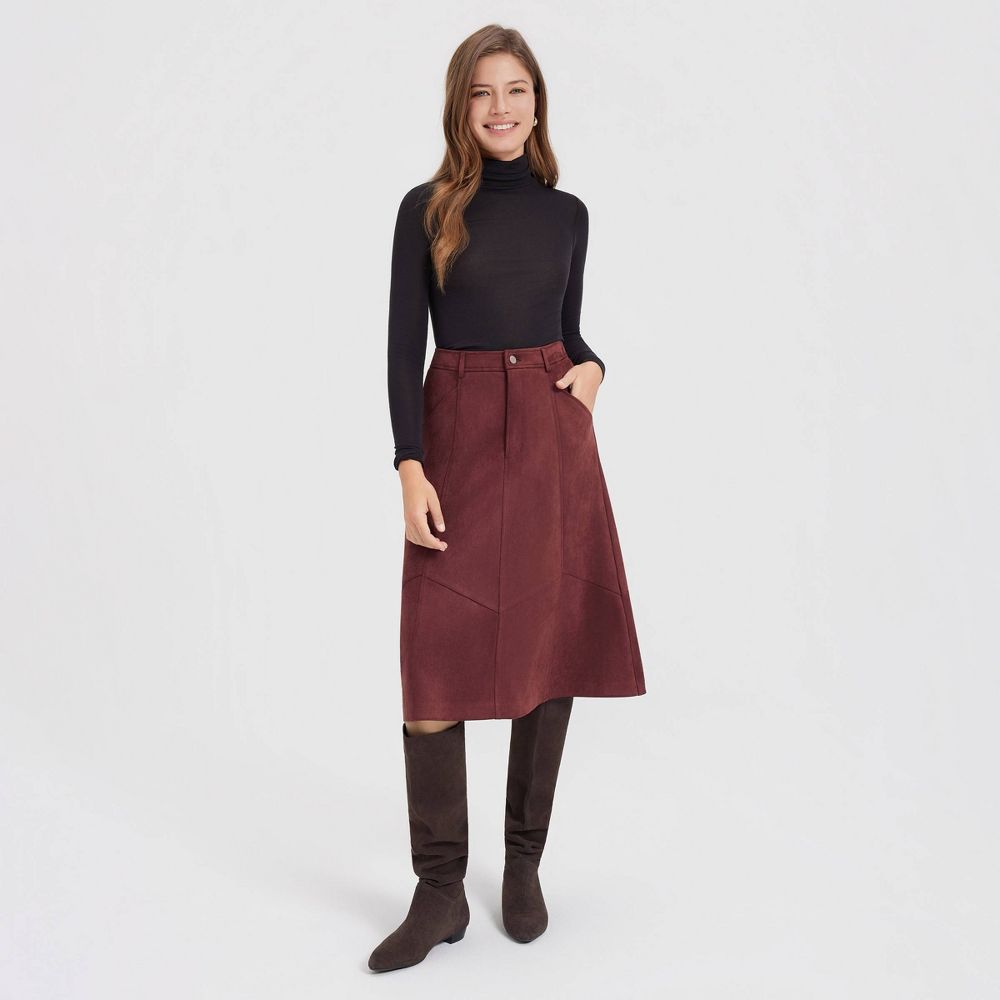 New - Women's Faux Suede Knit Midi A-Line Skirt - Universal Thread™ Burgundy XXL
