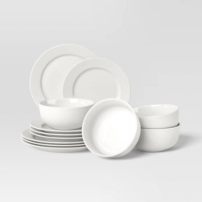 New - 12pc New Poreclain Round Rim Dinnerware Set - Threshold™