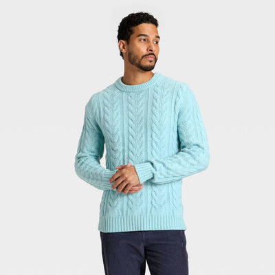 New - Men's Cable Crewneck Sweater - Goodfellow & Co™ Aqua Blue M
