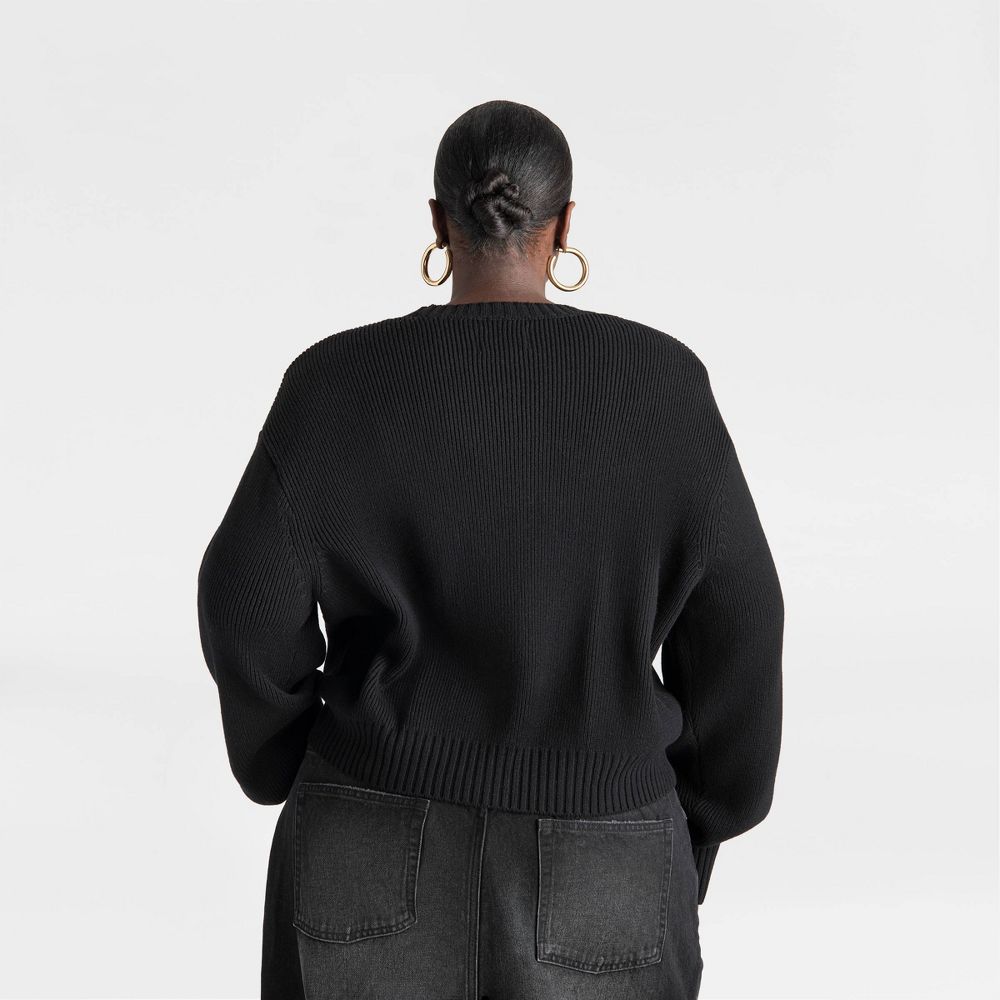 New - KBB by KAHLANA Women's Long Sleeve 'The Shoulder Pad Sweater' - Black 1X