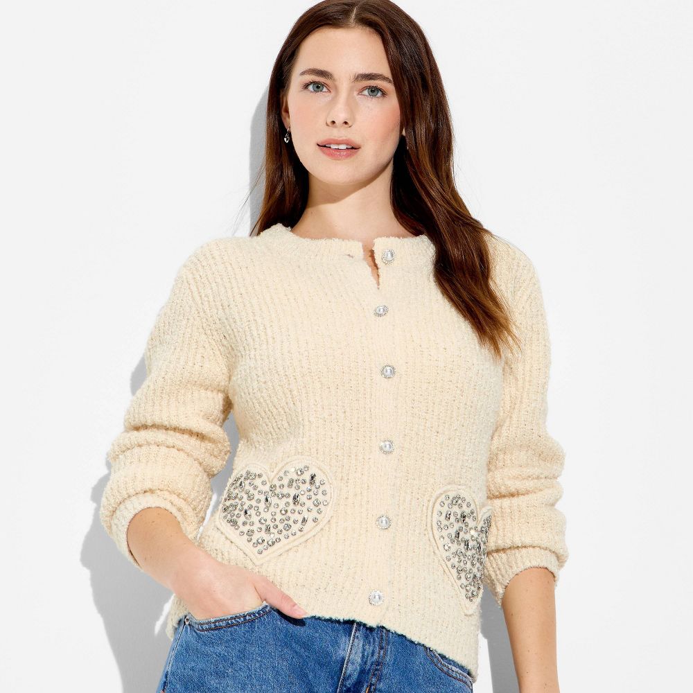 Open Box - Wicked x Katie Kime Women's Heart Graphic Cardigan - Cream L