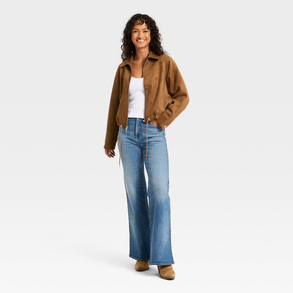 New - Women's Suede Bubble Bomber Jacket - Universal Thread™ Brown S