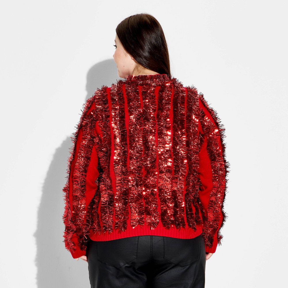 New - Women's Tinsel Festive Graphic Cardigan - Red 1X