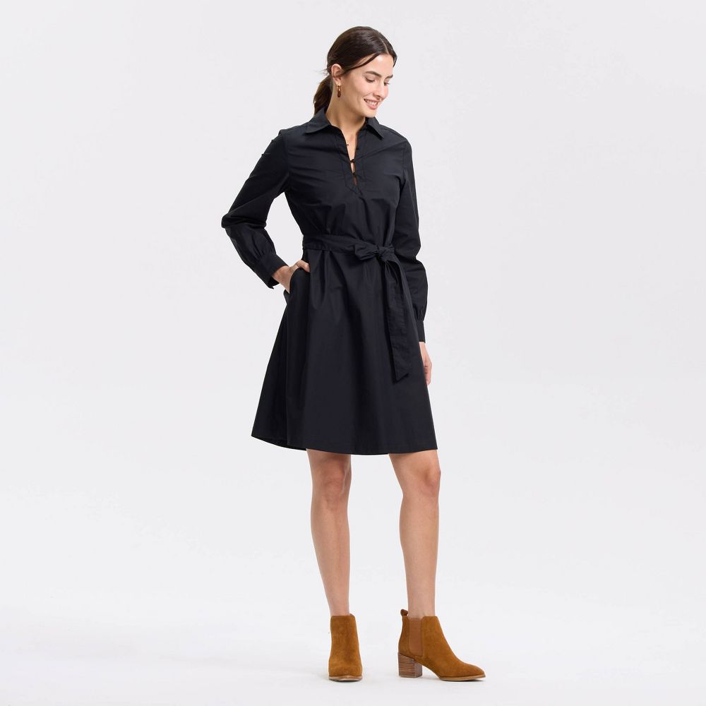 New - Women's Bishop Long Sleeve Poplin Mini Shirtdress - Universal Thread™ Black L