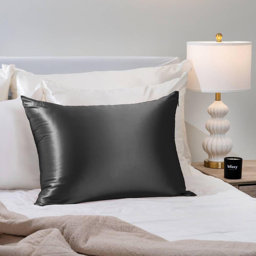Open Box - Blissy Standard/Queen 600 Thread Count Silk Pillowcase Dark Gray