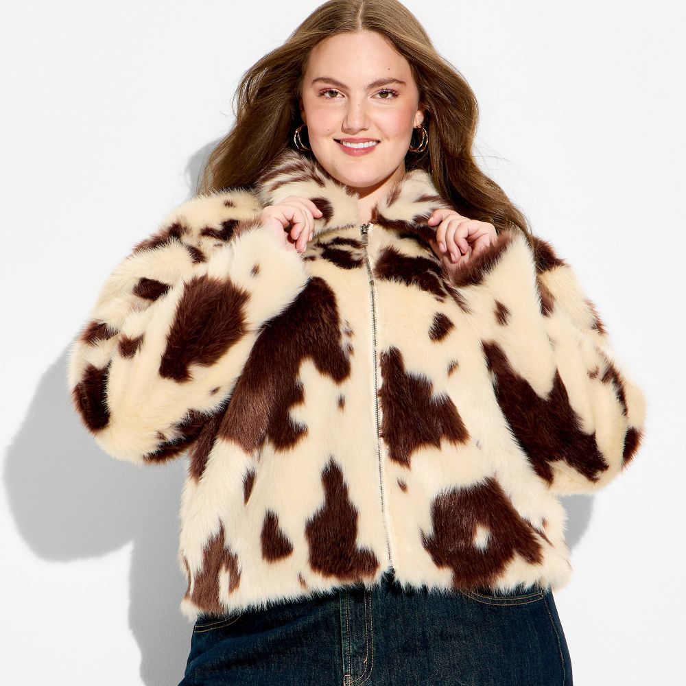 New - Women's Faux Fur Jacket - Wild Fable™ Light Brown Cow XXL