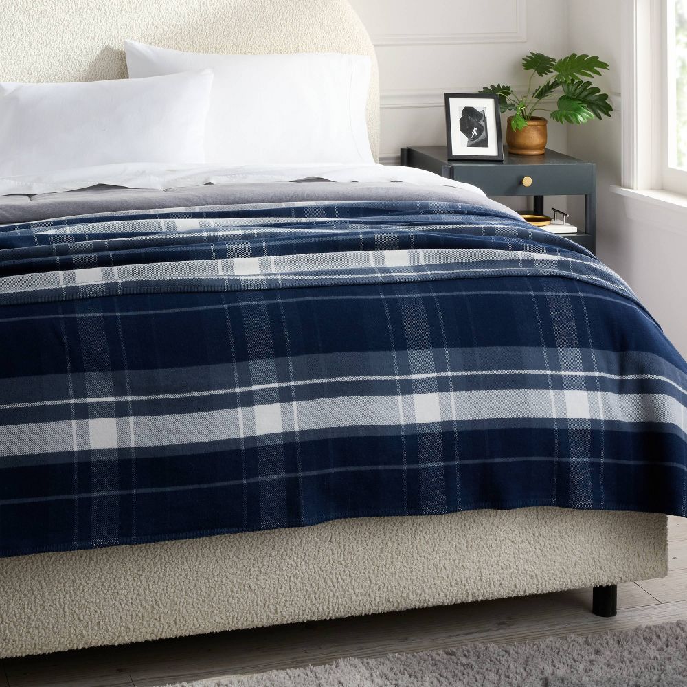 New - King Brushed Cotton Blanket Blue Plaid - Threshold™