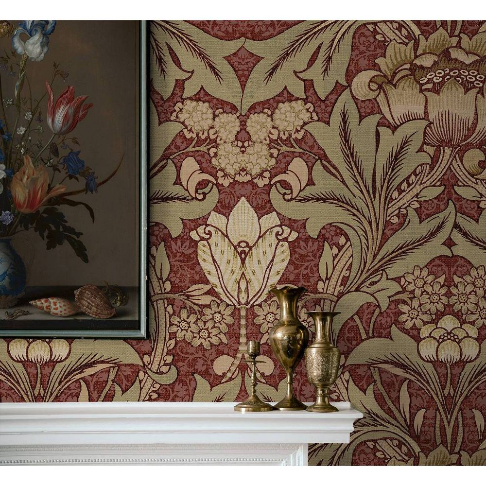 New - NextWall Red Clay and Lichen Acanthus Floral Peel and Stick Wallpaper