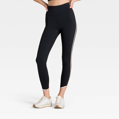 New - Women's High-Rise Contrast Piped 7/8 Leggings - JoyLab™ Black/Tan XS
