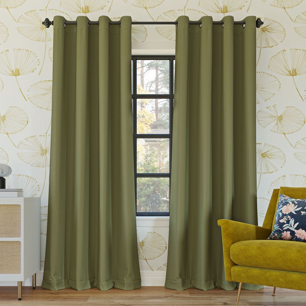 New - 52"x84" Sun Zero 100% Blackout Oslo Theater Grade Grommet Curtain Panel Sage Green: Modern Energy Efficient Indoor