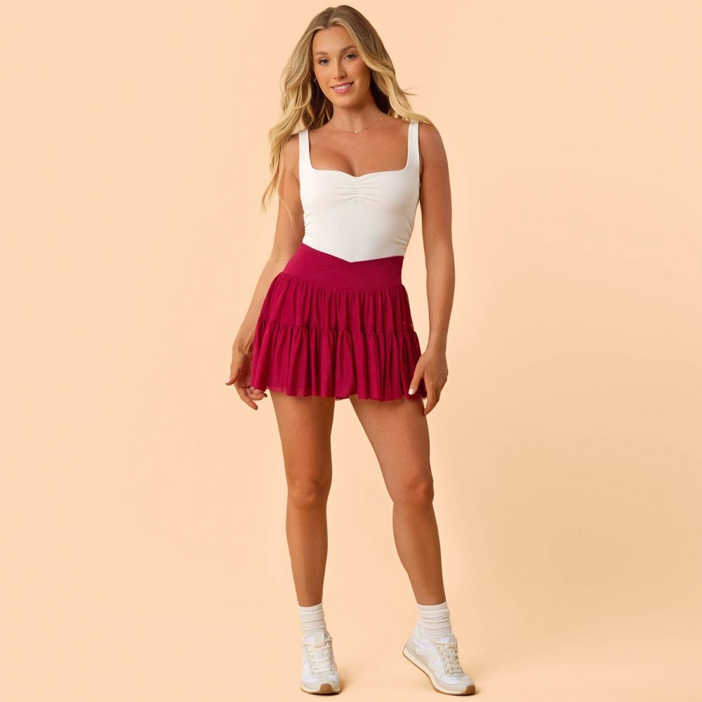 New - Blogilates Women's Ballerina Skort - Burgundy XS