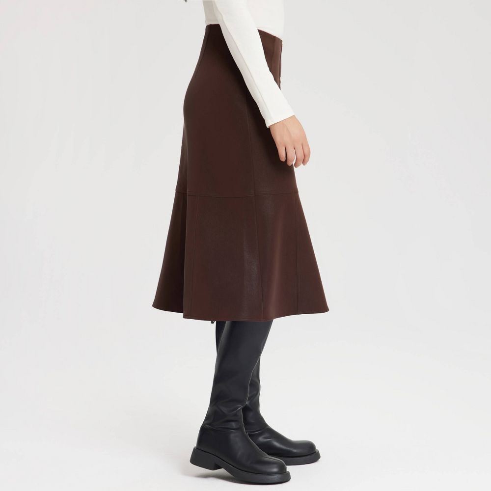 New - Women's Faux Leather Fit & Flare Midi A-Line Skirt - A New Day™ Chocolate 12