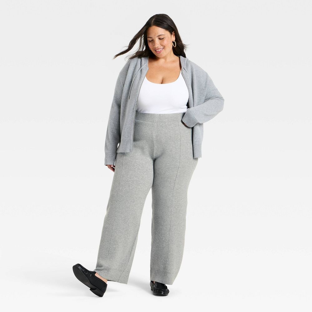 New - Women's Wide Leg Sweater Pants - A New Day™ Heather Gray XXL