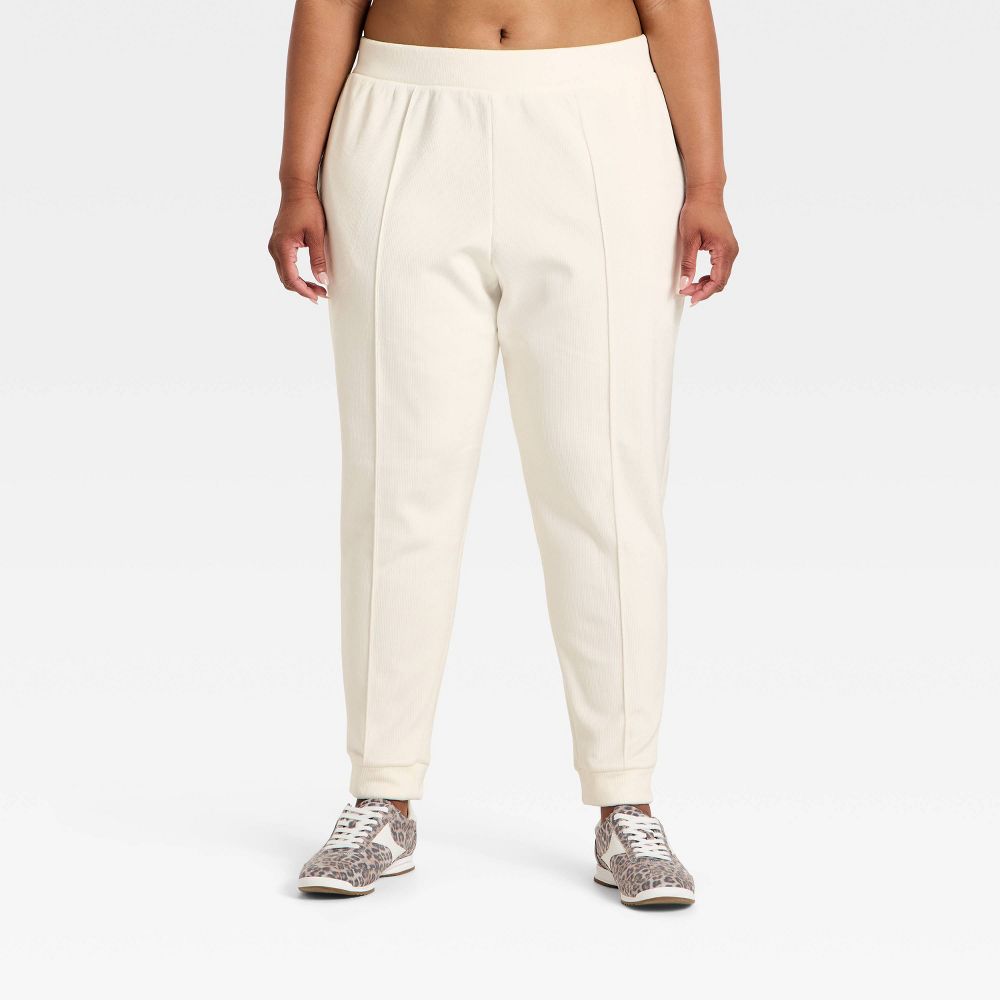 New - Women's Velour Ribbed Jogger Sweatpants - All In Motion™ Cream 2X