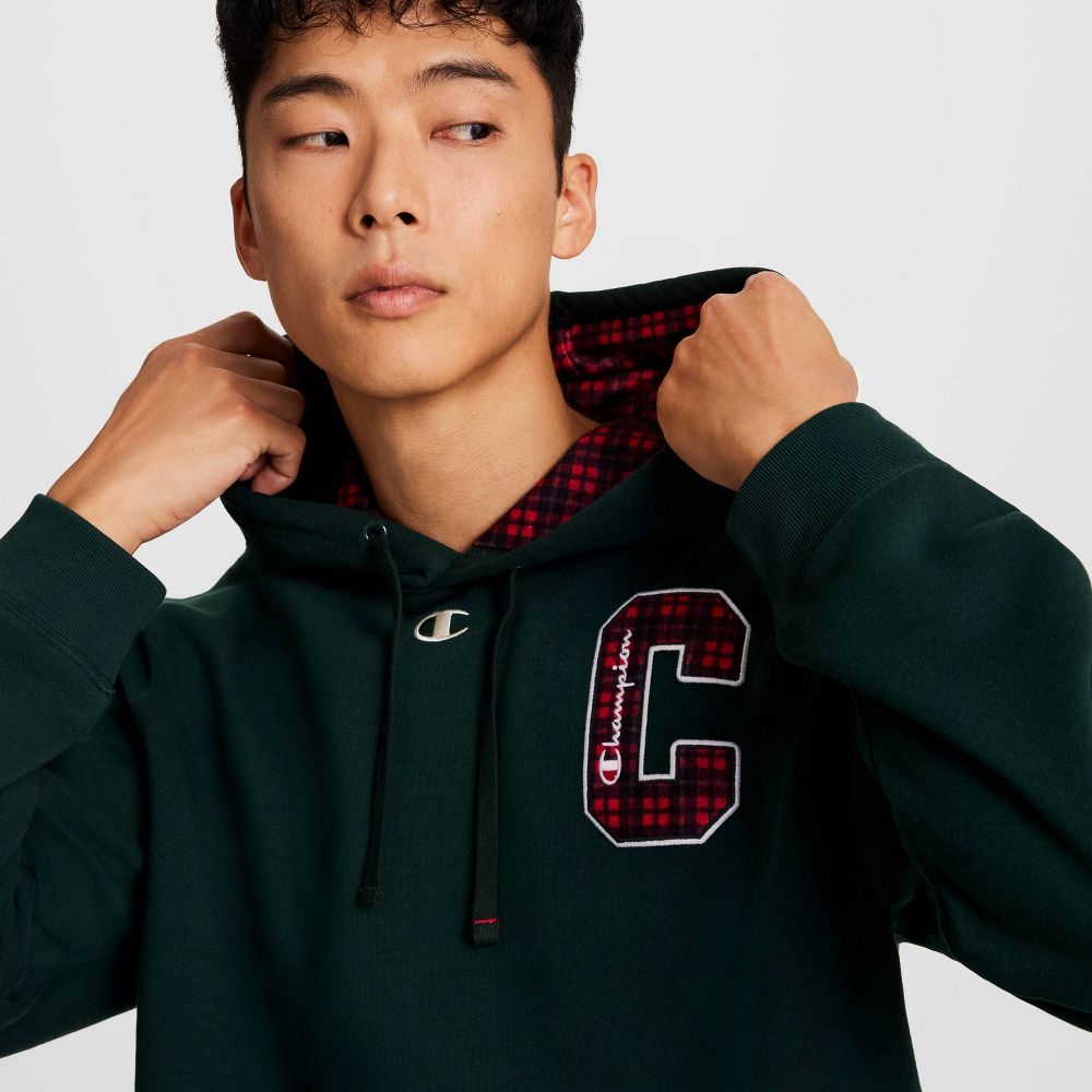 New - Champion Men's Plaid Hooded Sweatshirt - Green S