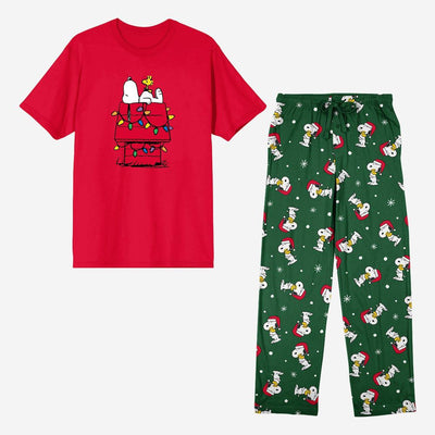 New - Men's Snoopy Holiday Lounge Set - Red/Green S