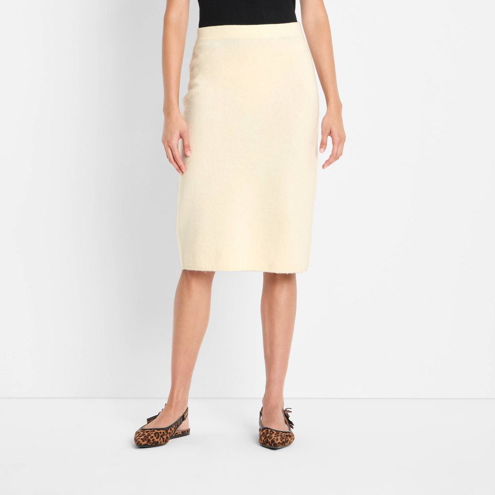 New - Women's Textured Midi Sweater Skirt - Future Collective Cream L