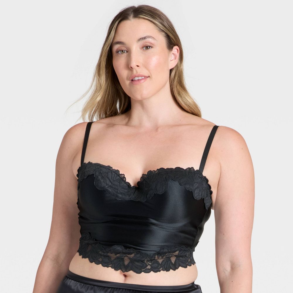 New - Women's Satin & Lace Lightly Lined Cami Bra - Auden™ Black S
