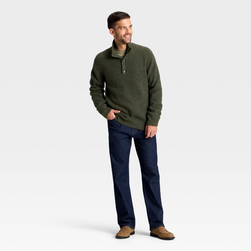 New - Men's Mock Neck Button Sweater - Goodfellow & Co™ Olive Green L
