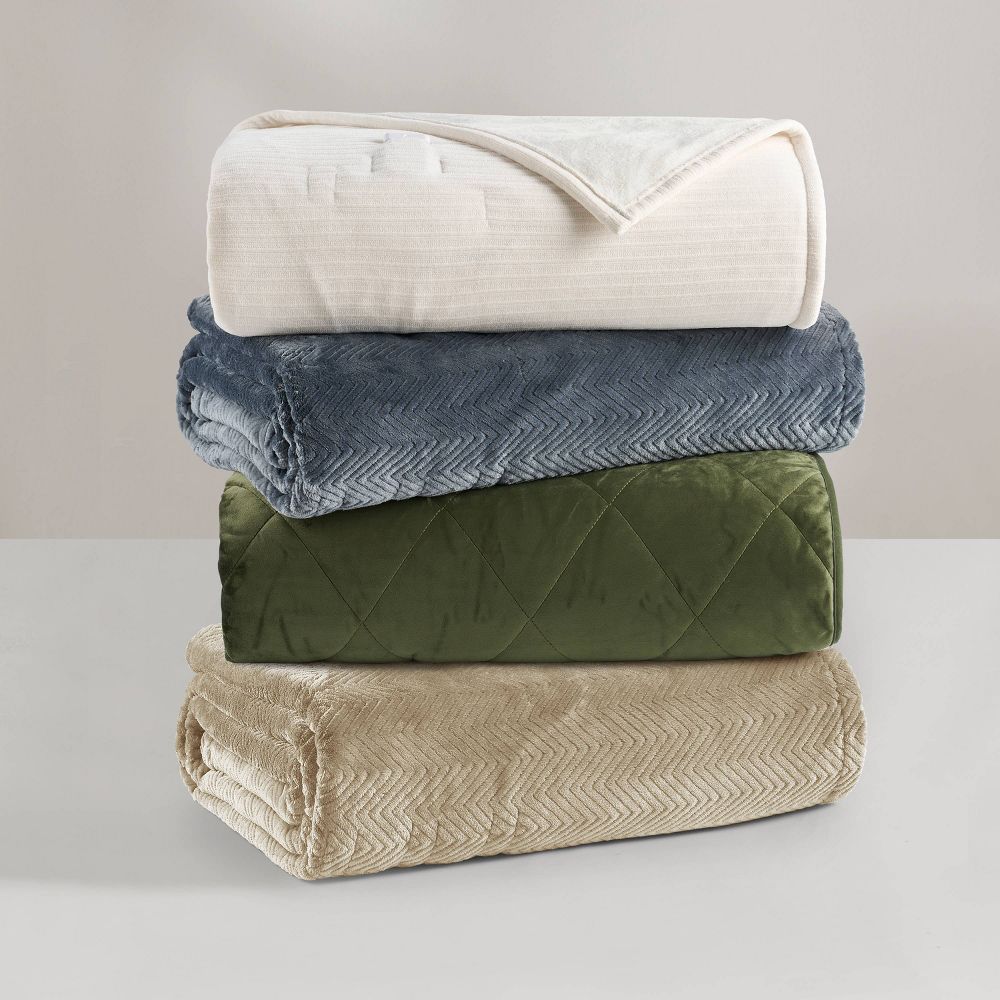 New - Brookstone Twin Heated Diamond Stitch Quilt Blanket Olive Green