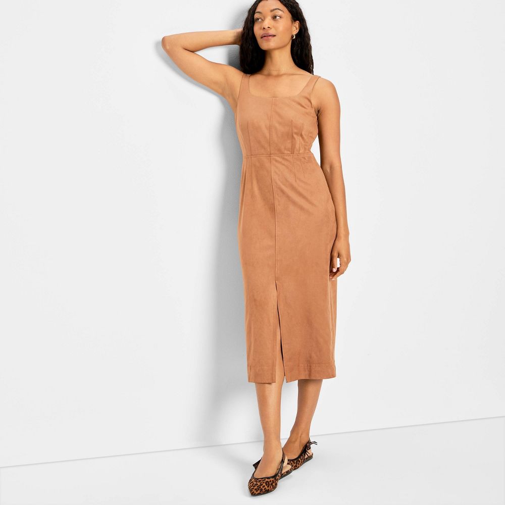 Open Box - Women's 90's Suede Midi A-Line Dress - Future Collective Brown L