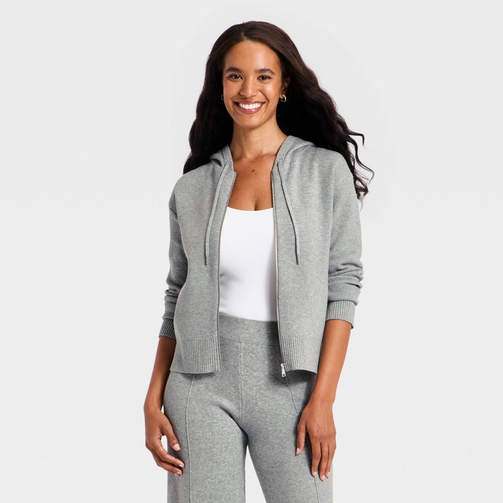 New - Women's Hooded Zip-Up Sweater - A New Day™ Heather Gray L