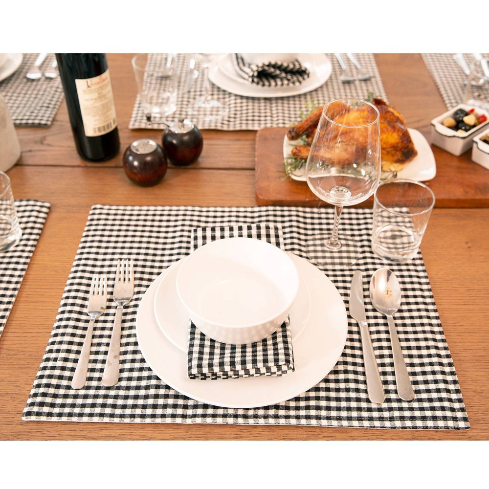 New - 4pk Cotton Gingham Placemats White/Black - Lush Décor: Kitchen Decor, Classic Plaid, Rectangle, Machine Washable