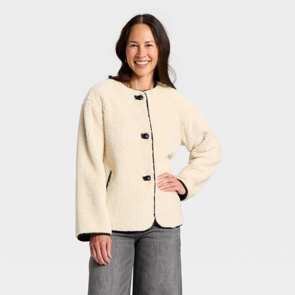 New - Women's Faux Sherling Coat - Universal Thread™ Cream M