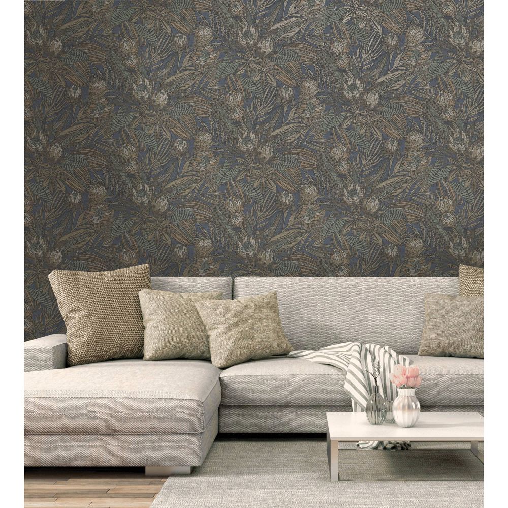 New - Holden Susara Tropical Navy Eco-Foam Wallpaper: Non-Pasted, Bohemian Floral, Strippable, Washable, Textured, 56 Sq Ft Coverage