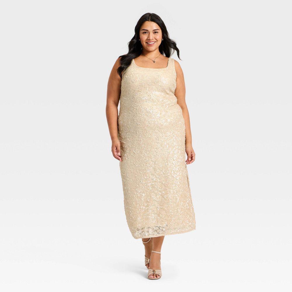 New - Women's Sequin Slip Maxi Dress - A New Day™ Cream 1X