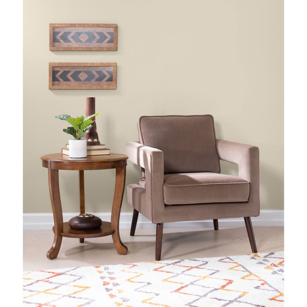 Open Box - Dermott Transitional Side Table with Lower Shelf Hazelnut Brown - Powell: Elegant Round End Table for Living Room