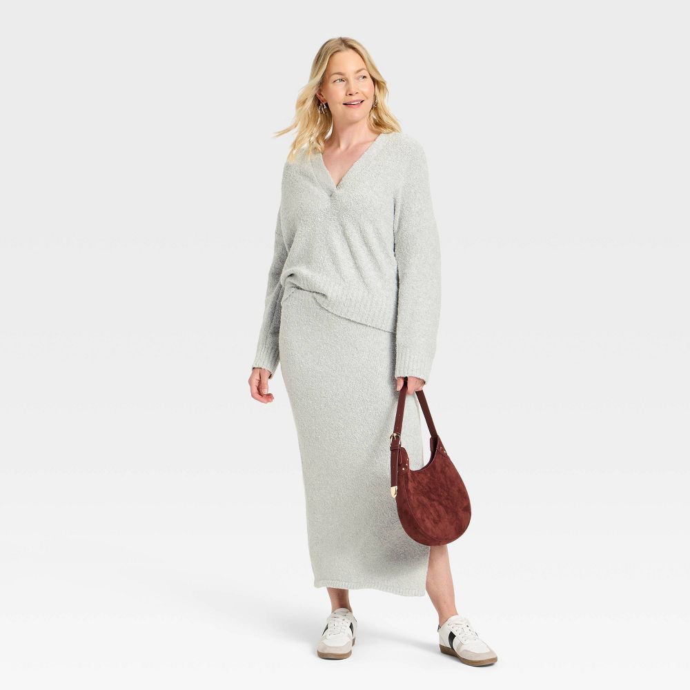 New - Women's Hooded Shawl Sweater - Universal Thread™ Light Gray M