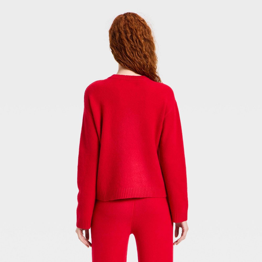 Open Box - Women's Cozy Knit Boucle Crewneck Pullover Sweater - Universal Thread™ Red M