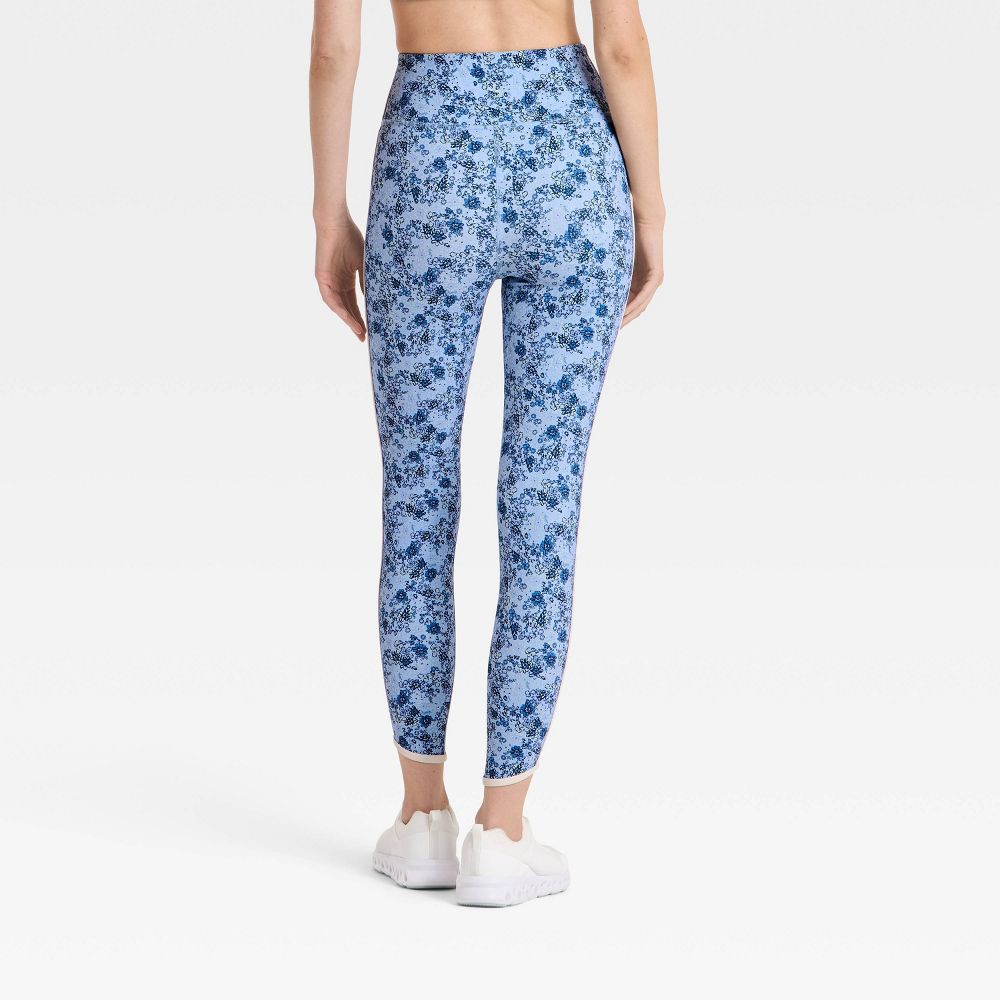 New - Women's Floral Print High-Rise Piped Leggings - JoyLab™ Blue XS