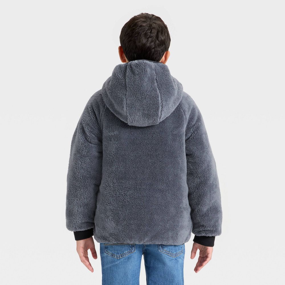 Open Box - Boys' Hooded Reversible Puffer - Cat & Jack™ Black/Gray S