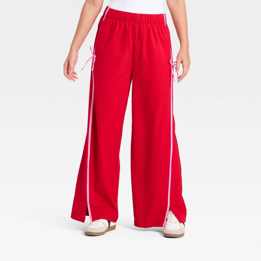 New - Women's Woven High-Rise Bow Track Pants - All In Motion™ Red XS