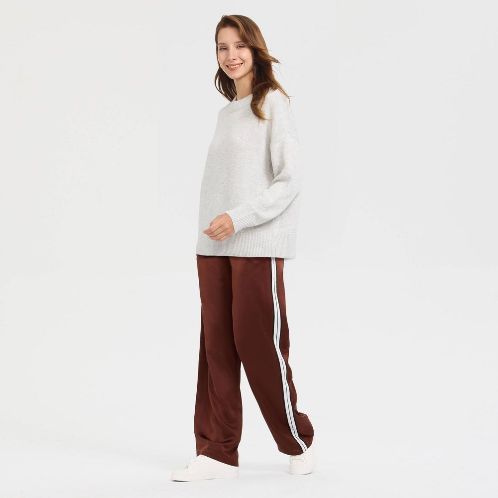 New - Women's High-Rise Wide Leg Satin Track Pull-On Pants - A New Day™ Dark Brown M