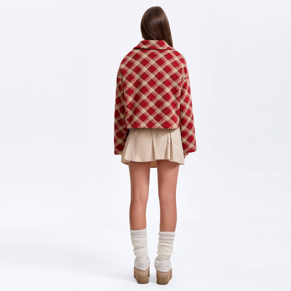 New - Women's Fleece Coat - Wild Fable™ Red Diamond Print XS