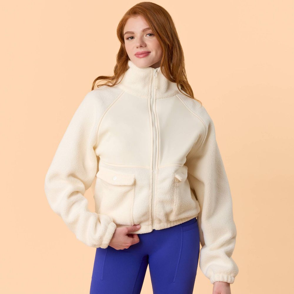 New - Blogilates Women's Bonfire Fleece Jacket - Cream M