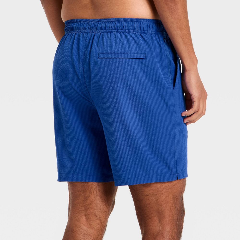 New - Men's 7'' Swim Trunks with Boxer Brief Liner - Goodfellow & Co™ Blue Stripe XS