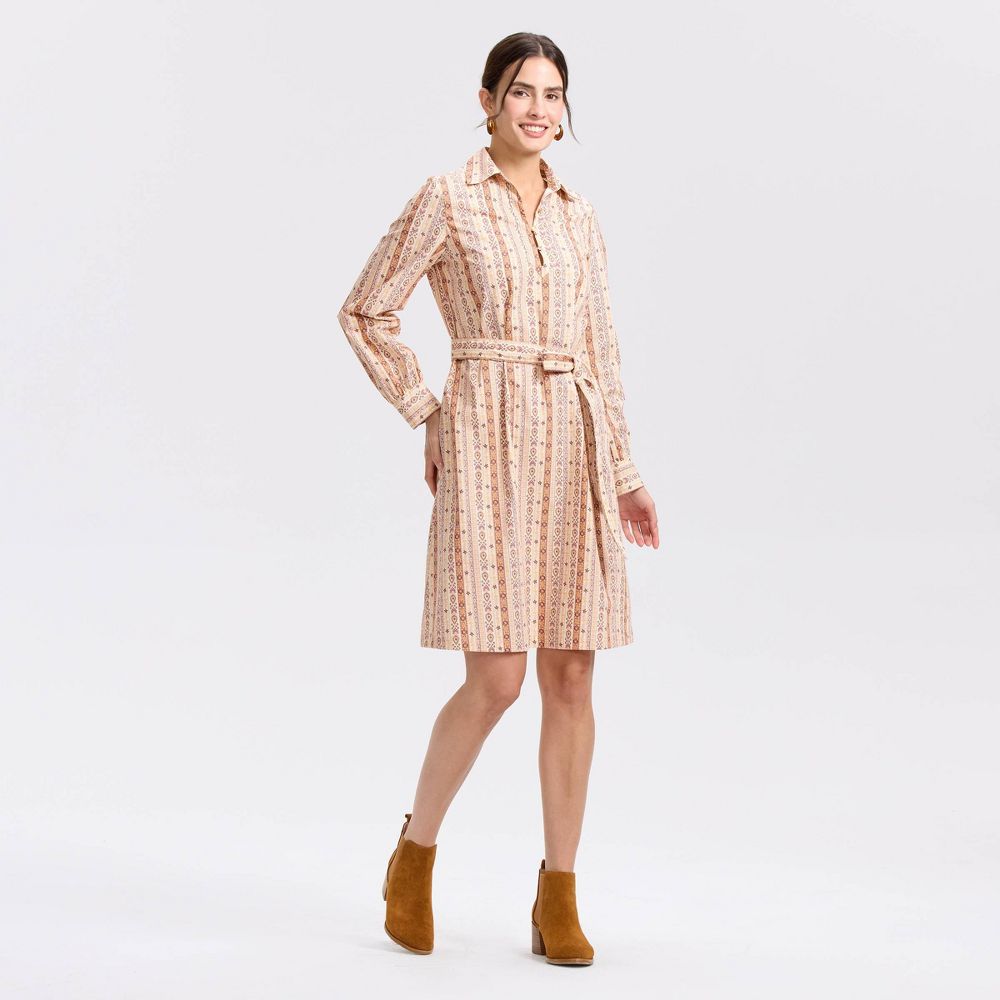 New - Women's Bishop Long Sleeve Poplin Mini Shirtdress - Universal Thread™ Beige Striped XL