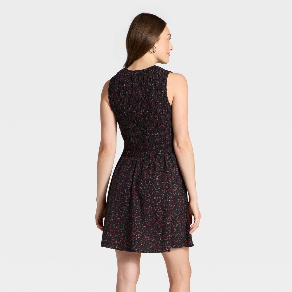 New - Women's Smocked Mini A-Line Dress - Universal Thread™ Black Abstract XS
