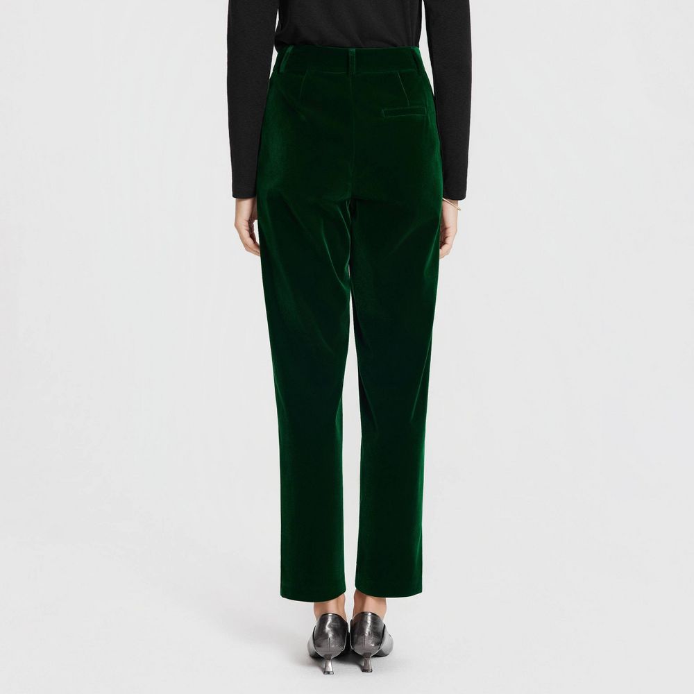 New - Women's Mid-Rise Velvet Tapered Trousers - A New Day™ Emerald Green 2