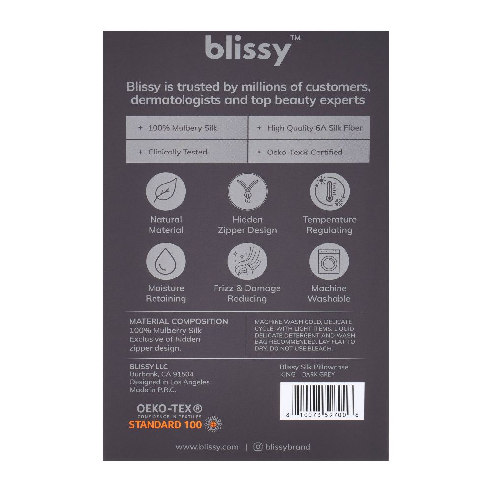 Open Box - Blissy Standard/Queen 600 Thread Count Silk Pillowcase Dark Gray