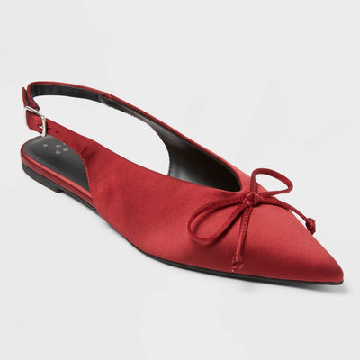 New - Women’s Camille Satin Slingback Bow Flats - A New Day™ Red 9.5