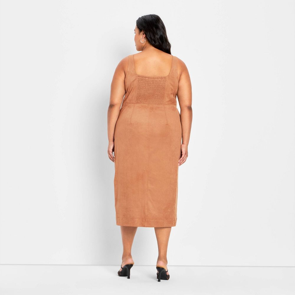 New - Women's 90's Suede Midi A-Line Dress - Future Collective Brown 2X
