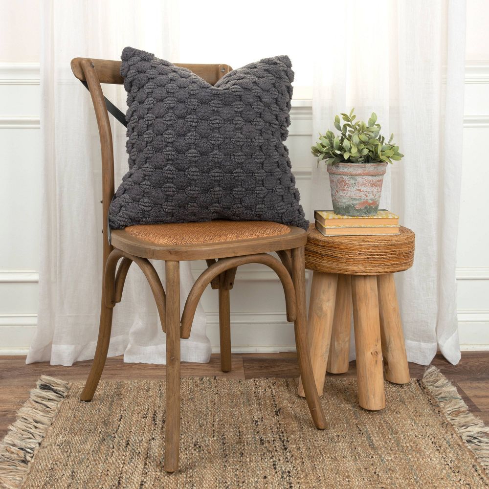 New - 20"x20" Oversize Solid Striped Square Throw Pillow Cover Charcoal Gray - Rizzy Home: Textured, Hand Loomed, Cotton, Transitional Decor