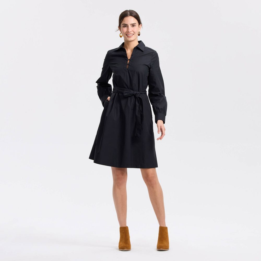 New - Women's Bishop Long Sleeve Poplin Mini Shirtdress - Universal Thread™ Black S