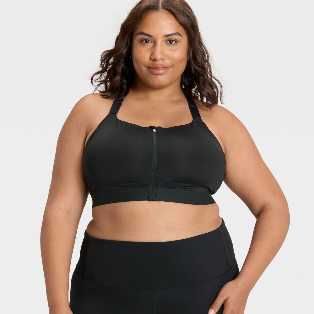 New - Women's High Support Front Zip Bra - All In Motion™ Black 42DD