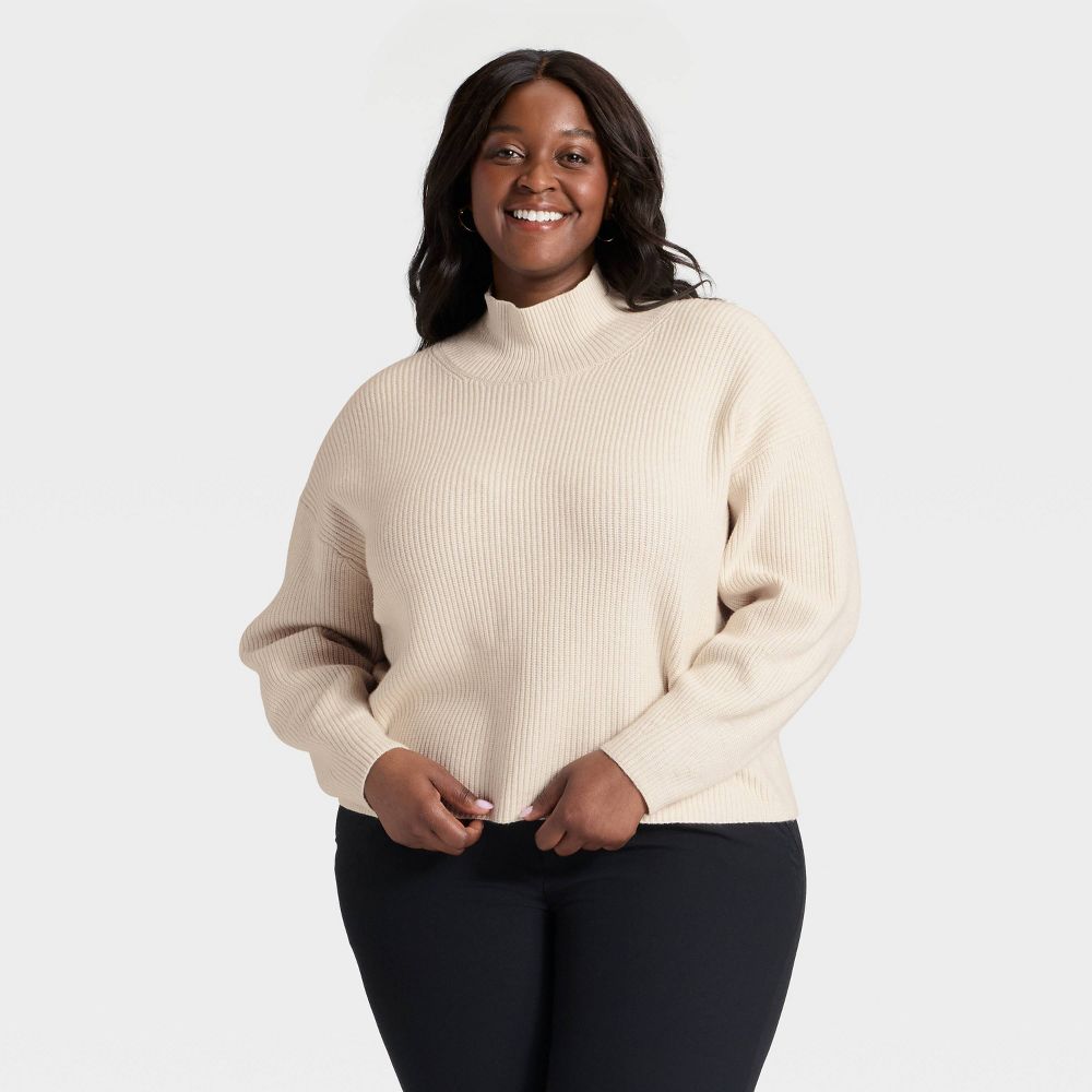 New - Women's Funnel Pullover Sweater - A New Day™ Oatmeal 3X